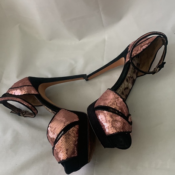 Sam Edelman PAISLEY Sequin Ankle Strap Platform - Rose Gold Pink Size 8 - Picture 6 of 11